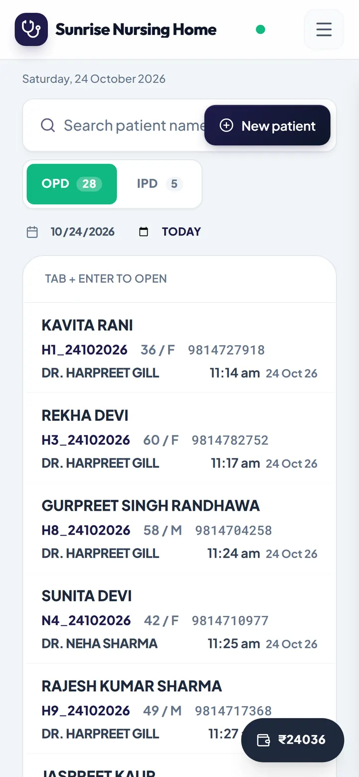 Phone: today's patients as cards