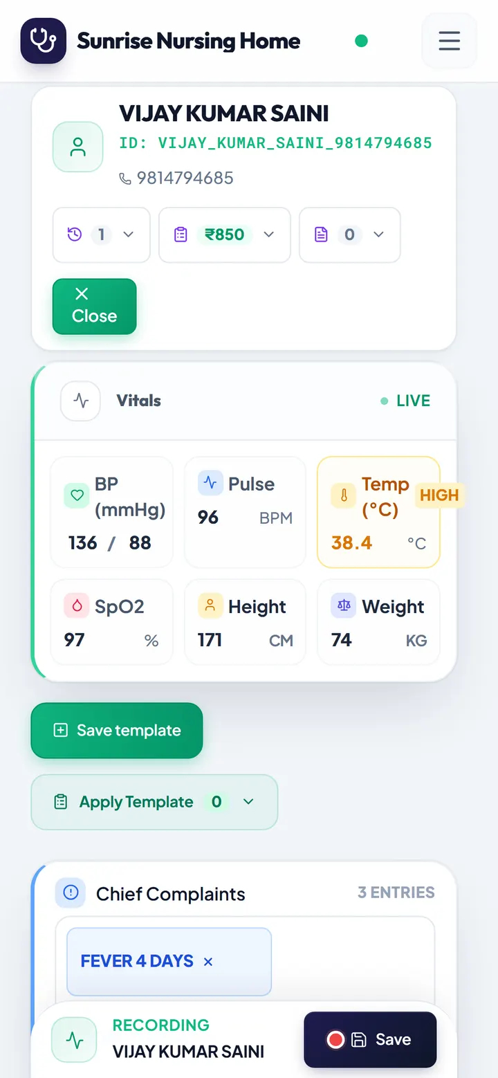 Phone: doctor's consultation with vitals