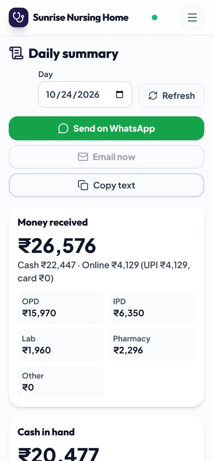 Phone: owner's daily summary
