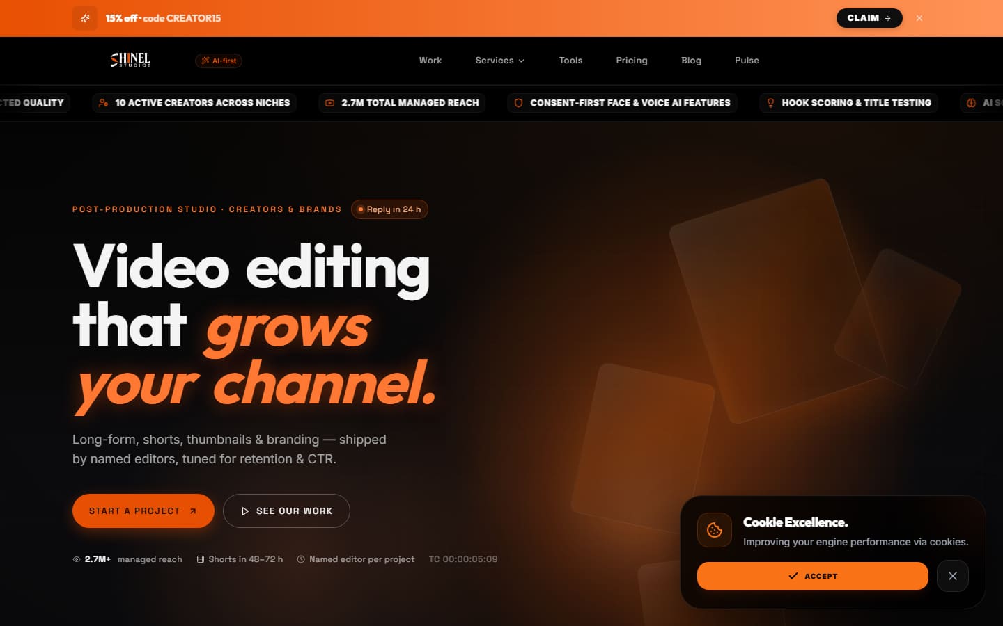 Shinel Studios site on desktop