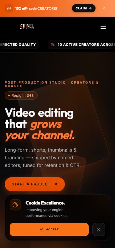 Shinel Studios site on a phone