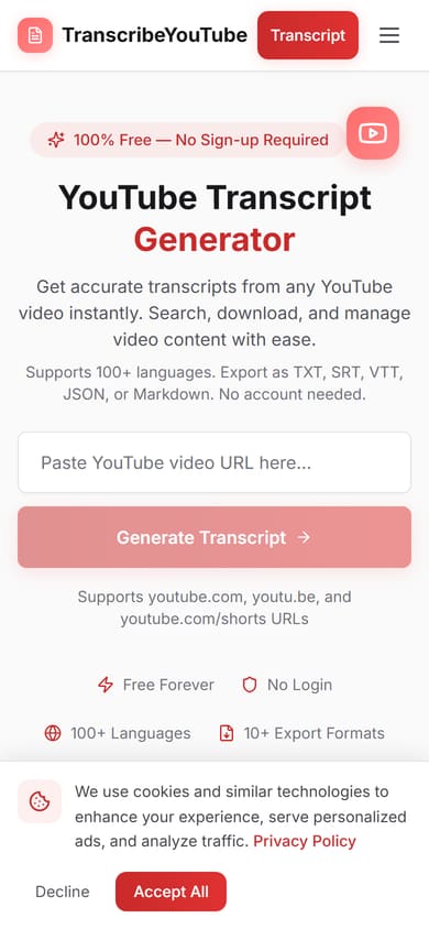 TranscribeYouTube on a phone